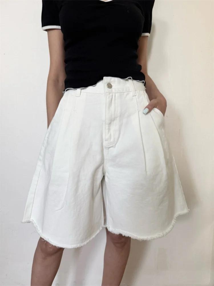 Summer Clothing Y2K - Celana Jeans Pendek Wanita Model Lipit