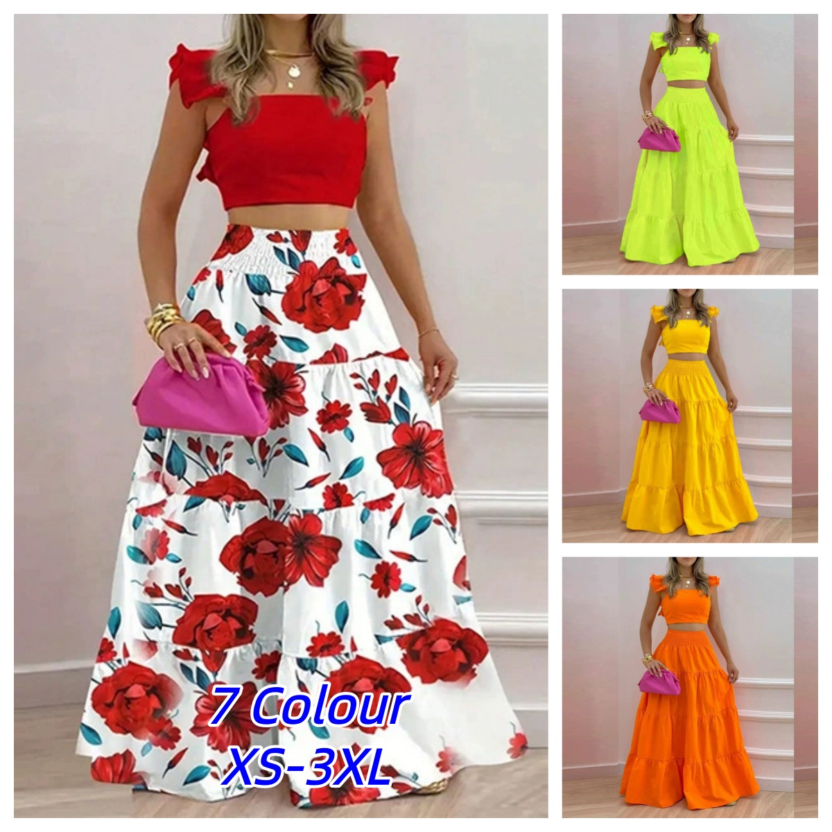 Summer Clothing Y2K - Rok Y2k Set Dua Potong Pakaian