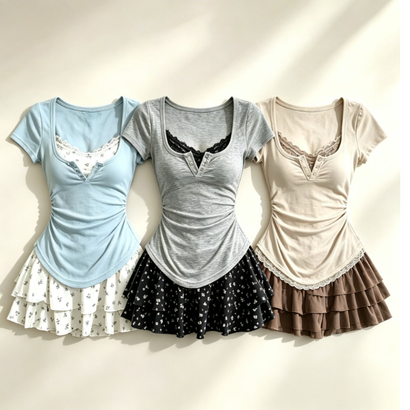 Summer Clothing Y2K - Set 2 Potong Gaya Lolita Jepang
