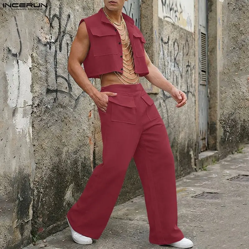 Summer Clothing Men Fashion - INCERUN Set Pria Atasan Crop Tanpa