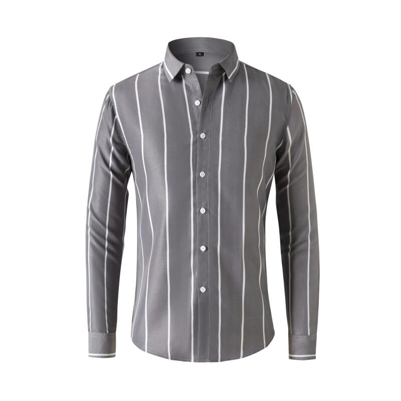 Summer Clothing Men Fashion - Kemeja Pria Bergaris Lengan Panjang Slim