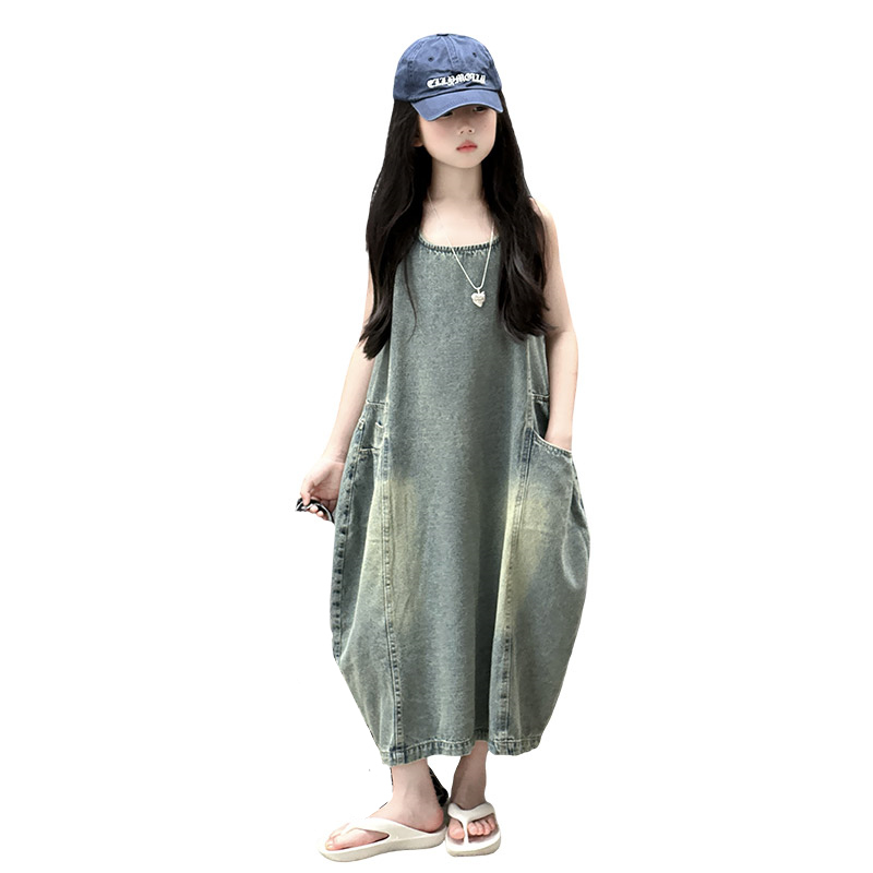 Summer Clothing Girls - Gaun Denim Tanpa Lengan Kualitas Tinggi