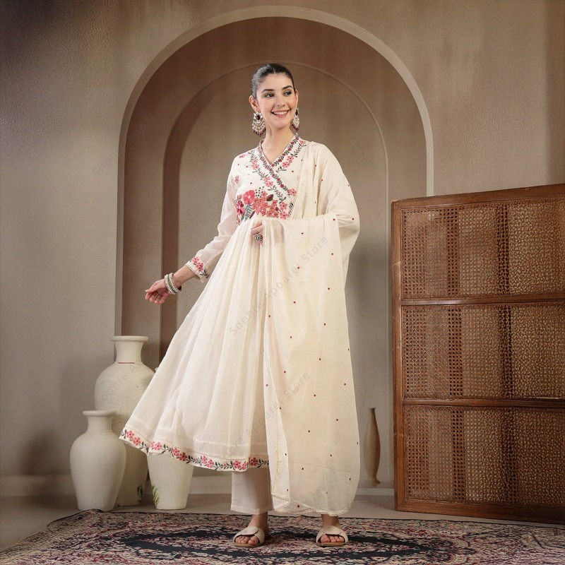 Summer Clothing Pakistan - Set Kurti Anarkali Katun Putih dengan