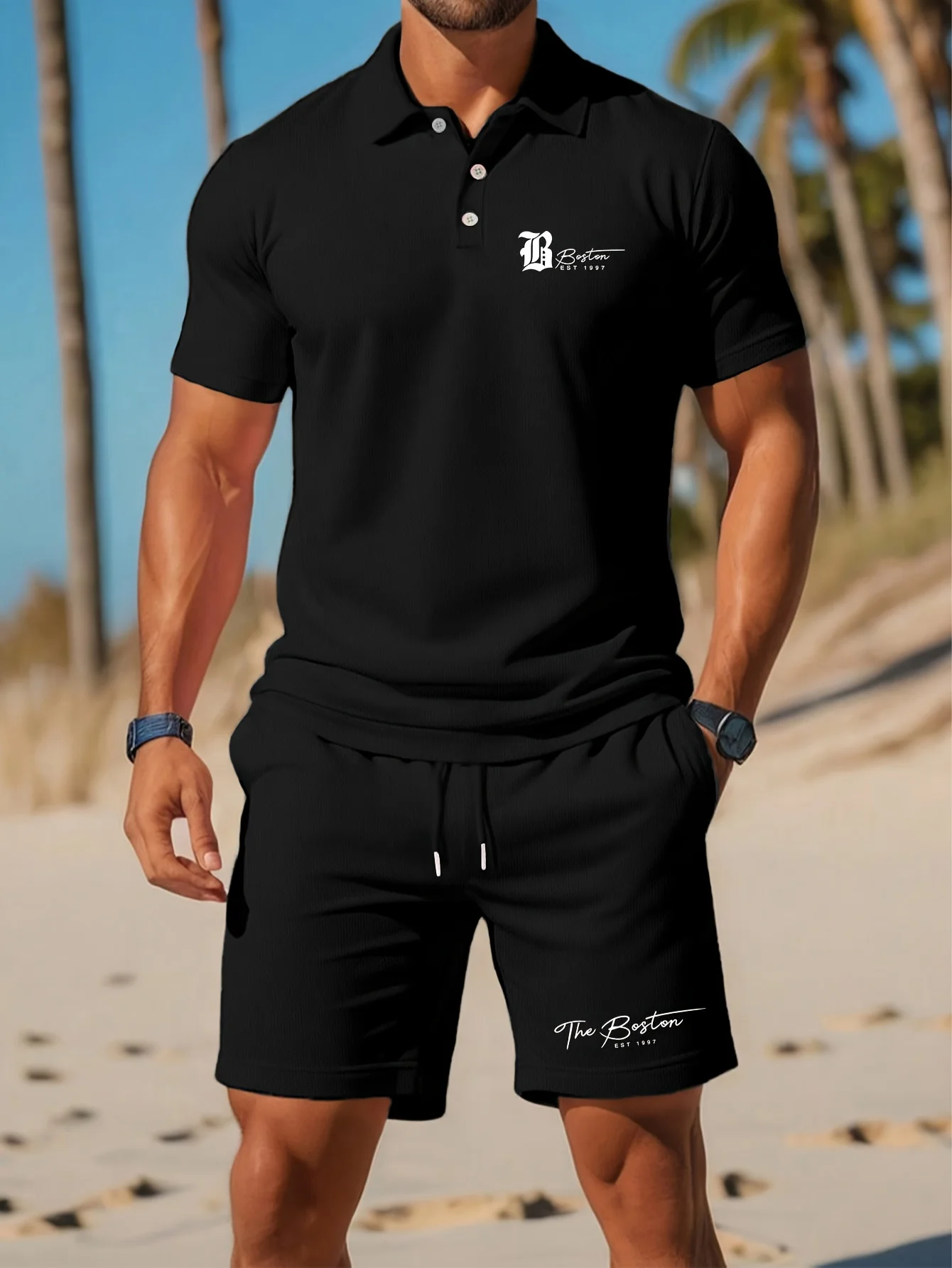 Setelan Kaos Polo Pria Baru Mu - Summer Clothing Men Fashion ulasan dan harga