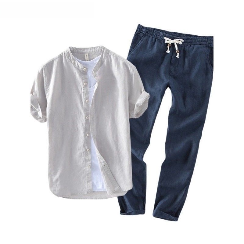Set Kemeja dan Kaos Linen Leng - Summer Clothing Sets ulasan dan harga