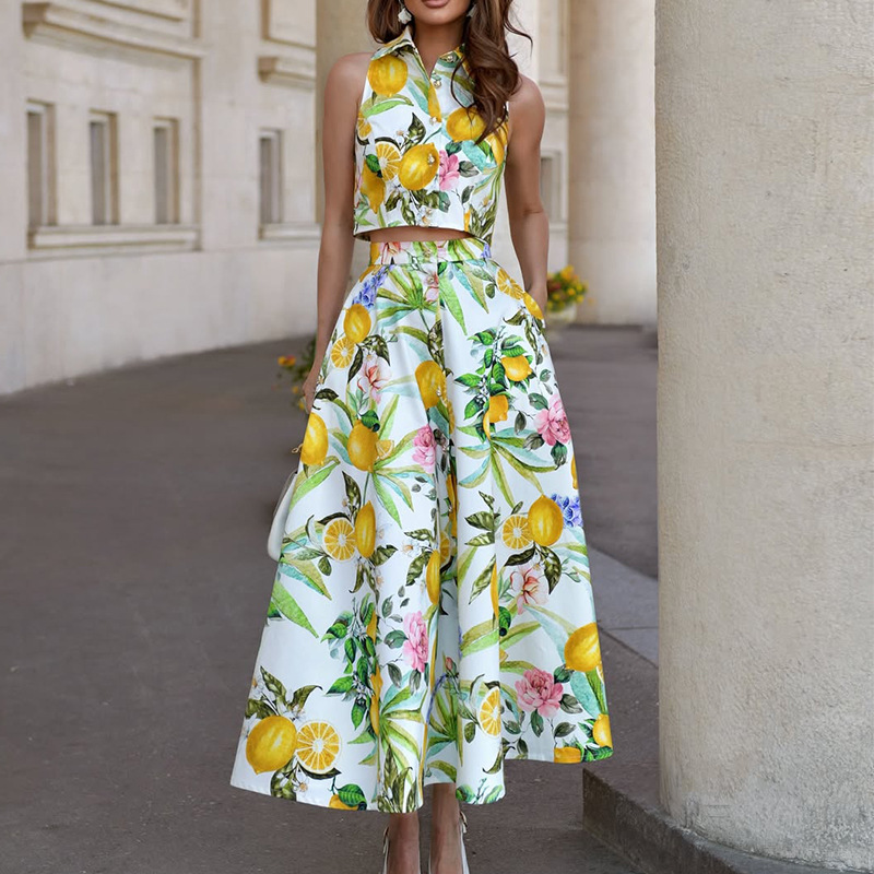 Setelan Rok Wanita Motif Lemon - Summer Clothing Girls ulasan dan harga