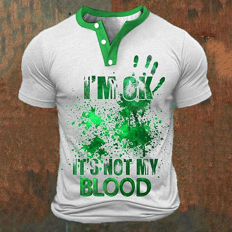 Kaos Henley Pria Cetak Huruf 3 - Summer Clothing Men Fashion ulasan dan harga